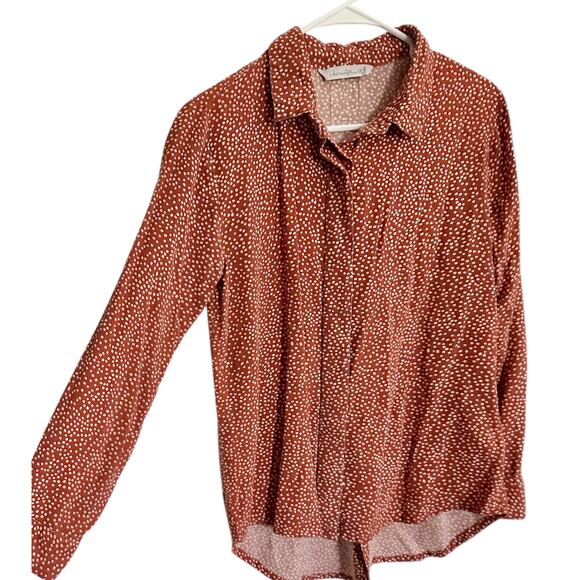 Keren Hart M orange soft rayon top long sleeve polka dot comfortable blouse - Picture 1 of 6